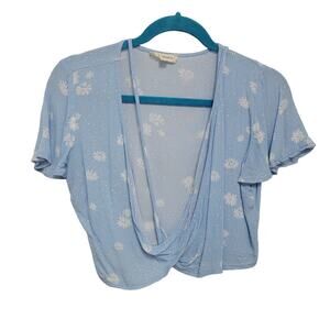 LA Hearts Wrap Crop Flutter Sleeve Ditzy Blue XS 488